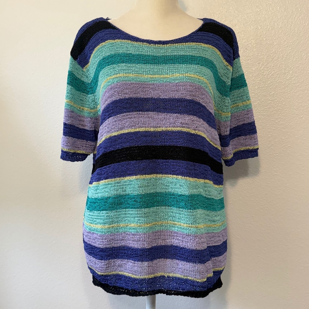 VTG Beachy Boho Fun Whimsical Striped Womens XL Top Multicolor - Picture 1 of 7